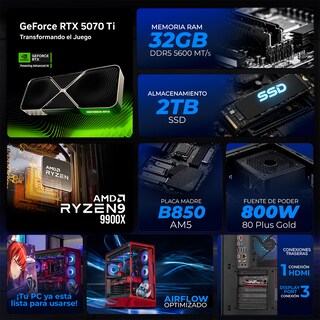 Foto 4 | Foto 4 | PC Gamer Xtreme PC Gaming MSI GeForce RTX 5070 Ti Ryzen 9 9900X 32GB DDR5 SSD 2TB Sistema Liquido MLG Edition gaming competitivo