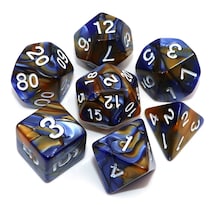 Juego De Dados Poliédricos D&d Creebuy Azul Y Dorado Con Bolsa - Venta Internacional.