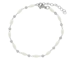 Pulsera Perlas y Esferas Plateadas 18cm Acero Inoxidable Horoz Ch551 para Mujer