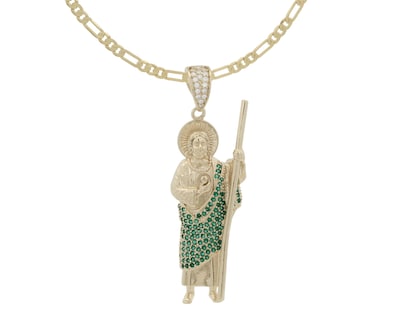 Foto 1 | Foto 1 | Collar San Judas Tadeo Grande Circonias Verdes 60cm Chapa De Oro 18k Horoz Ch123