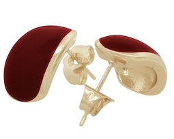 Arete Oval Piedra Guinda Chapa De Oro 18k Horoz Ch554