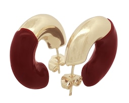 Arete Media Luna Piedra Guinda Chapa De Oro 18k Horoz Ch555