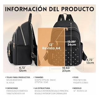 Foto 2 | Foto 2 | Mochila Negro Mujer Con Estilo Moderno Y Remaches Dorados Eo Safe Imports Esi-23415 Negro