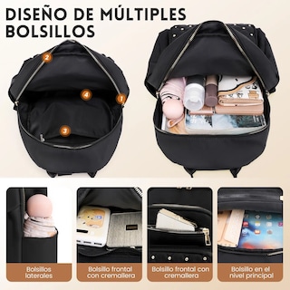 Foto 3 | Foto 3 | Mochila Negro Mujer Con Estilo Moderno Y Remaches Dorados Eo Safe Imports Esi-23415 Negro