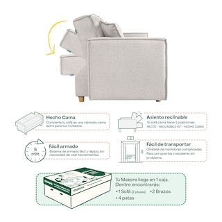 Foto 6 | Foto 6 | Sofá Cama Makora Abbot Gris Claro Lino Memory Foam Respaldo Con Reclinable De 3 Posiciones
