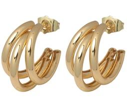 Arete Triple Tubo Liso Pulido Chapa de Oro 18k Horoz CH794