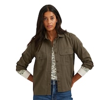 Camisa Eddie Bauer Ripstop Utility Para Mujer Verde Oscuro