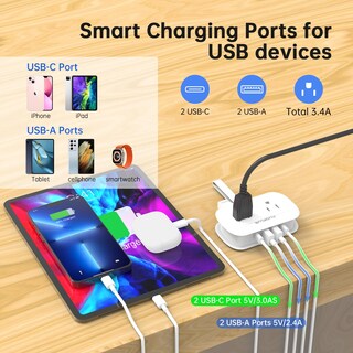 Foto 3 | Foto 3 | Regleta De Alimentación De Viaje Auoplus De 4 Salidas 4 Usb Con Puertos Usb-c - Venta Internacional.