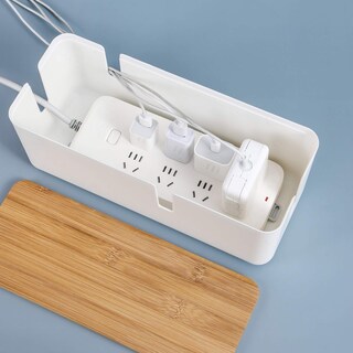 Foto 5 | Foto 5 | Caja De Gestión De Cables Changsuo Pequeña Con Tapa De Bambú Blanca - Venta Internacional.