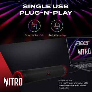Foto 7 | Foto 7 | Barra de Sonido Acer Nitro 2.0 Nitro Pulse Negra Rgb USB/USB-C Bluetooth para Pc Gaming Laptop Celulares y Consolas