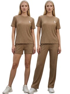 Foto 1 | Foto 1 | Conjunto Casual 3 Piezas Pantalón Short Y Blusa Conj-089 Café Claro Versatilidad Y Estilo Para Mujer