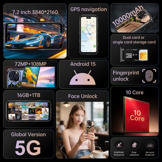 Foto 7 | Foto 7 | Smartphone Stqc X16 Ultra De 16 Gb+1 Tb Resistente Al Agua Negro - Venta Internacional.