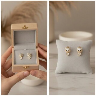 Foto 5 | Foto 5 | Aretes De Aro Cortos De Gato Cm-top De Oro Laminado