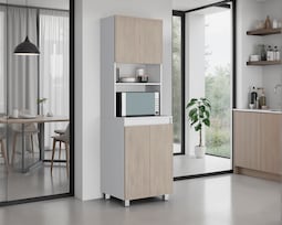 Módulo Microondas Vimo Café Claro Y Blanco Virtual Muebles