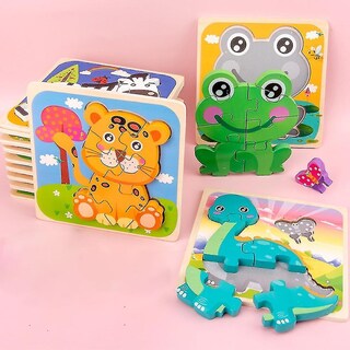 Foto 4 | Foto 4 | Rompecabezas Para Niños Con Dibujos Animados En 3d Madera De Rana 15 Cm X 15 Cm - Venta Internacional.