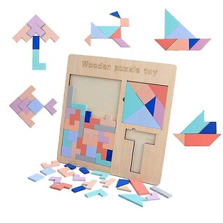 Foto 1 | Foto 1 | Juguete De Madera Juego De Tetris De Madera En Forma De T Tangram 3 En 1 - Venta Internacional.