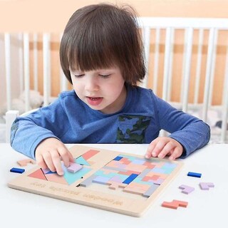 Foto 2 | Foto 2 | Juguete De Madera Juego De Tetris De Madera En Forma De T Tangram 3 En 1 - Venta Internacional.