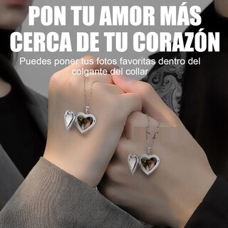 Foto 2 | Foto 2 | 2pzs Collar Dije Corazón Para Parejas Fotos Acero Inoxidable Eo Safe Imports Esi-23551 Plateado