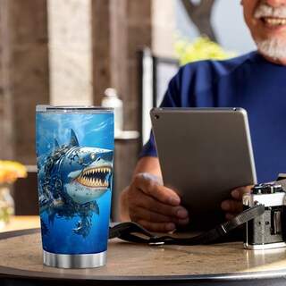 Foto 6 | Foto 6 | Taza Tumbler Oasisdream De Acero Inoxidable De 600 Ml Con Estampado De Tiburones - Venta Internacional.
