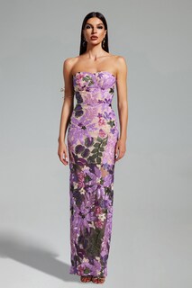 Foto 4 | Foto 4 | Vestido Bellabarnetten Eugenia Flower Con Lentejuelas Sin Tirantes Morado