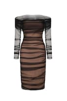 Vestido Bellabarnetten Rowena Con Vendaje De Malla Fruncida A Media Pierna - Negro