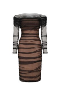 Foto 1 | Foto 1 | Vestido Bellabarnetten Rowena Con Vendaje De Malla Fruncida A Media Pierna - Negro