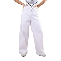 Pantalón Blanco Wide Leg De Dama Tiro Medio Mezclilla