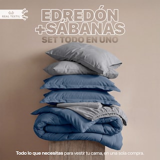 Foto 2 | Foto 2 | Set De Edredón Con Fundas Y Sábanas 7 Pzas Real Textil Azul - Gris King Size