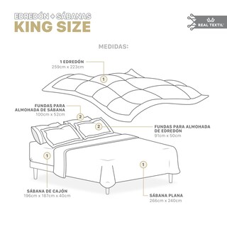 Foto 4 | Foto 4 | Set De Edredón Con Fundas Y Sábanas 7 Pzas Real Textil Azul - Gris King Size