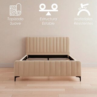 Foto 3 | Foto 3 | Base De Cama Matrimonial Con Cabecera Acanalada Tapizada En Poliéster Beige Ilios Innova Diseño Moderno Para Dormitorio