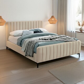 Foto 4 | Foto 4 | Base De Cama Matrimonial Con Cabecera Acanalada Tapizada En Poliéster Beige Ilios Innova Diseño Moderno Para Dormitorio