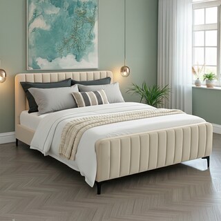 Foto 5 | Foto 5 | Base De Cama Matrimonial Con Cabecera Acanalada Tapizada En Poliéster Beige Ilios Innova Diseño Moderno Para Dormitorio