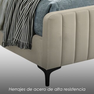 Foto 6 | Foto 6 | Base De Cama Matrimonial Con Cabecera Acanalada Tapizada En Poliéster Beige Ilios Innova Diseño Moderno Para Dormitorio