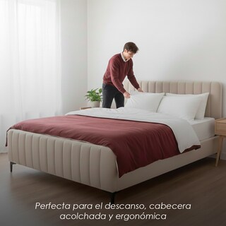 Foto 8 | Foto 8 | Base De Cama Matrimonial Con Cabecera Acanalada Tapizada En Poliéster Beige Ilios Innova Diseño Moderno Para Dormitorio