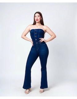 Foto 2 | Foto 2 | Jumpsuit Enterizo Palazo De Mezclilla Denim Stretch Con Corset Straple Y Pantalon Acampanado Para Mujer Pj Stone