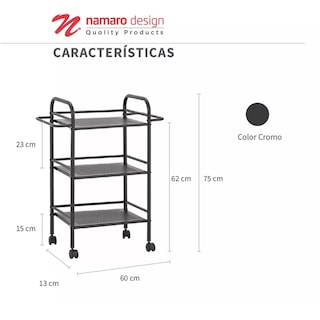Foto 4 | Foto 4 | Carrito De Servicio Cromado 3 Niveles Namaro Design