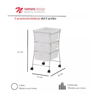 Foto 3 | Foto 3 | Carrito Usos Múltiples 3 Cajones Namaro Design Blanco