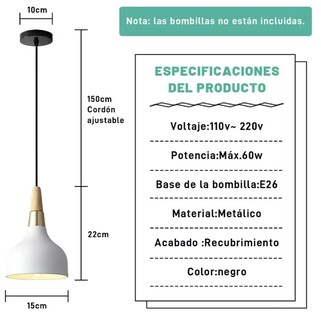 Foto 3 | Foto 3 | Lámpara Colgante Xtellar Moderna Vintage De Hierro Y Madera Blanco