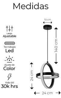 Foto 2 | Foto 2 | Lámpara Colgante Xtellar Led Tipo Anillo Con 3 Tonos Regulables Y Altura Ajustable – Negro