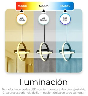 Foto 3 | Foto 3 | Lámpara Colgante Xtellar Led Tipo Anillo Con 3 Tonos Regulables Y Altura Ajustable – Negro