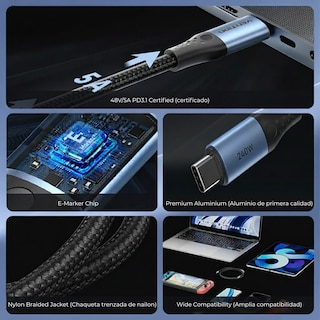 Foto 4 | Foto 4 | Kit 4 Pz Cables Usb-c Vention Trebh 2m 240w 5a Trenzado Carga Ultra