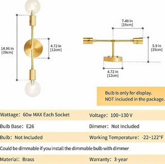 Foto 2 | Foto 2 | Lámpara Xtellar Para Baño De Pared O Techo 2 Luces E26 En Acabado Dorado