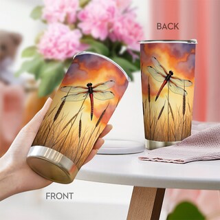 Foto 5 | Foto 5 | Vaso Oasisdream De Acero Inoxidable De 600 Ml Con Estampado De Libélulas - Venta Internacional.