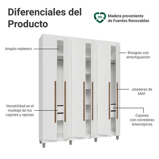 Foto 4 | Foto 4 | Ropero Closet Madesa Venus 6 Puertas Con Pies 180cm Bb 2