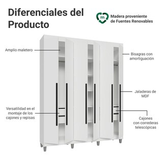 Foto 4 | Foto 4 | Ropero Closet Madesa Venus 6 Puertas Con Pies 180cm Bb 08