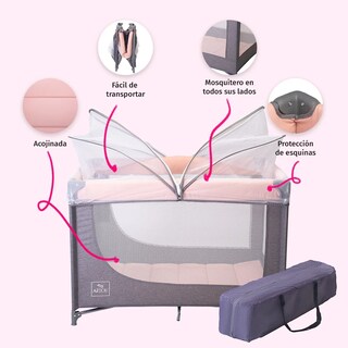 Foto 2 | Foto 2 | Cuna Corral Viajero Para Bebé Aeiou Bc001 Con Mosquitero Pink Gray