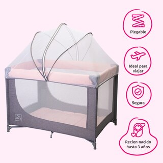 Foto 3 | Foto 3 | Cuna Corral Viajero Para Bebé Aeiou Bc001 Con Mosquitero Pink Gray