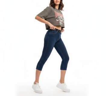 Foto 4 | Foto 4 | Pantalon Skinny Estilo Capri De Mezclilla Denim Stretch A La Cintura Para Mujer A.marino Pj