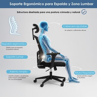 Foto 4 | Foto 4 | Silla Ergonómica De Escritorio Con Soporte Lumbar Y Cabeza Mu:4life Negro