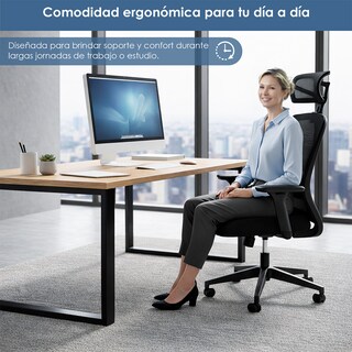 Foto 5 | Foto 5 | Silla Ergonómica De Escritorio Con Soporte Lumbar Y Cabeza Mu:4life Negro